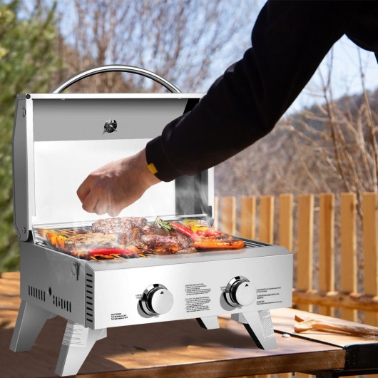 2 Burner Portable Stainless Steel BBQ Table Top Grill for Outdoors - Image 2