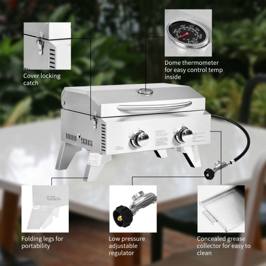 2 Burner Portable Stainless Steel BBQ Table Top Grill for Outdoors - Image 5