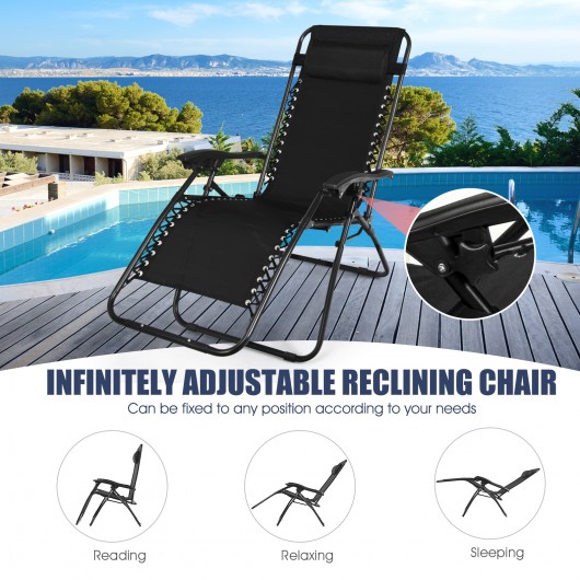 3 Pieces Folding Portable Zero Gravity Reclining Lounge Chairs Table Set-Black - Image 3