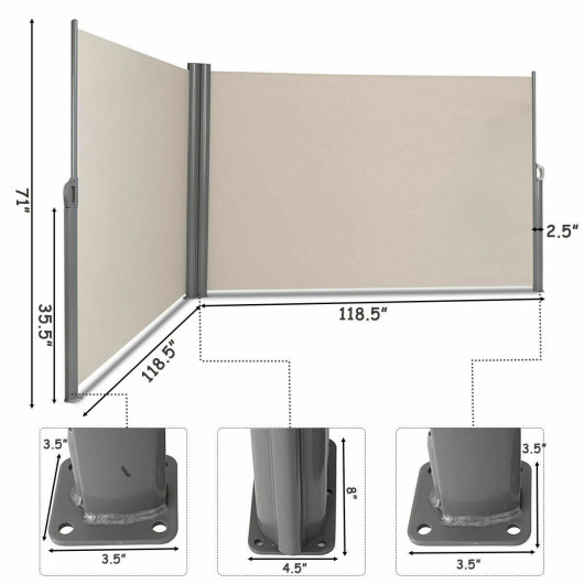 237 x 71 Inch Patio Retractable Double Folding Side Awning Screen Divider - Image 3