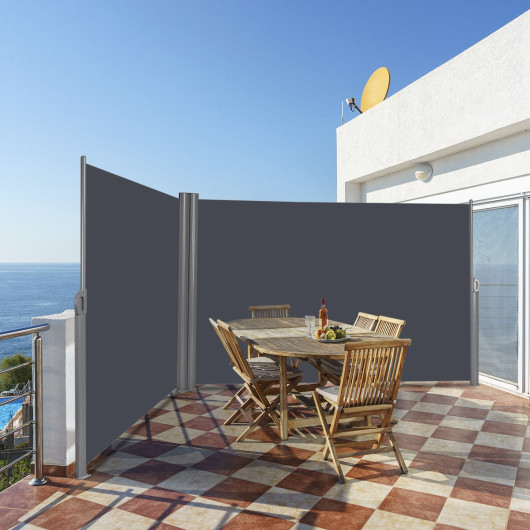 237 x 63 Inch Patio Retractable Double Folding Side Awning Screen Divider - Image 6