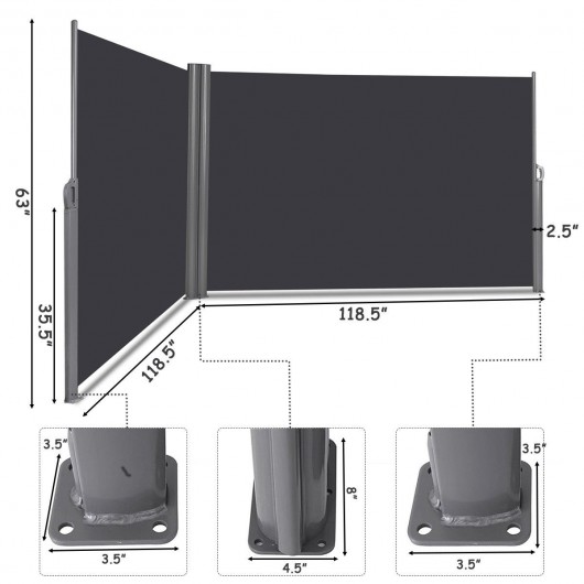 237 x 63 Inch Patio Retractable Double Folding Side Awning Screen Divider - Image 5