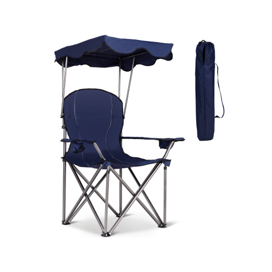 Portable Folding Beach Canopy Chair with Cup Holders-Blue - Image 2