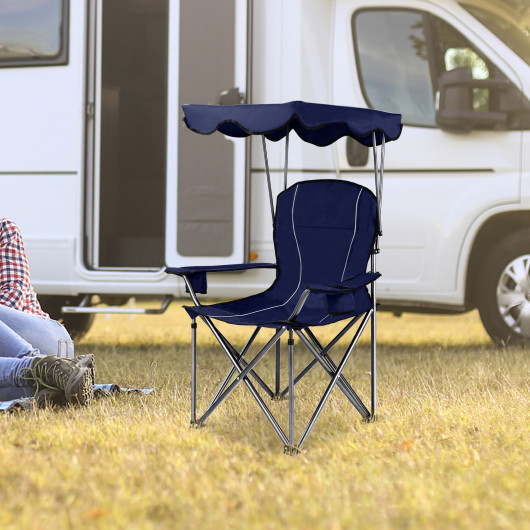 Portable Folding Beach Canopy Chair with Cup Holders-Blue - Image 3