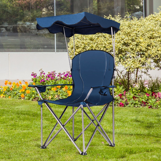 Portable Folding Beach Canopy Chair with Cup Holders-Blue - Image 4
