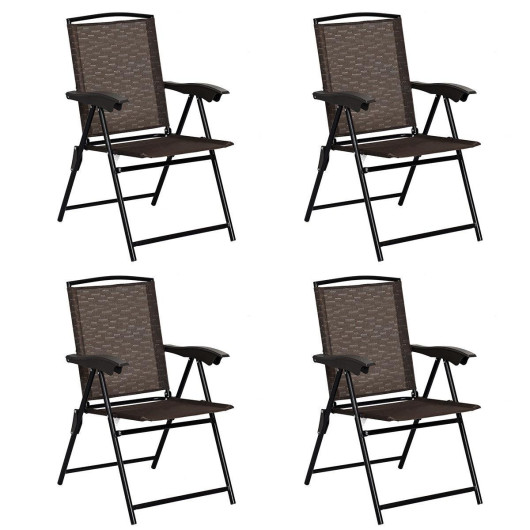 4 Pieces Folding Dining Chairs with Steel Armrests and Sling Back - Image 5