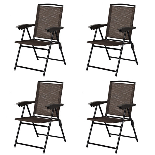 4 Pieces Folding Dining Chairs with Steel Armrests and Sling Back - Image 6