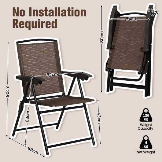 4 Pieces Folding Dining Chairs with Steel Armrests and Sling Back - Image 4