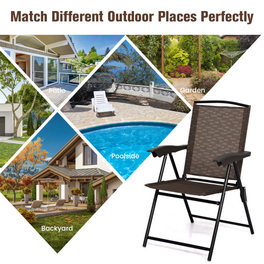 4 Pieces Folding Dining Chairs with Steel Armrests and Sling Back - Image 3