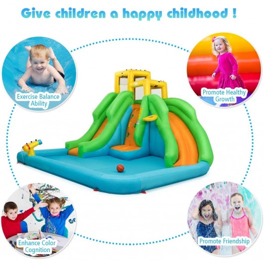Inflatable Water Park Bounce House with Climbing Wall without Blower - Image 5
