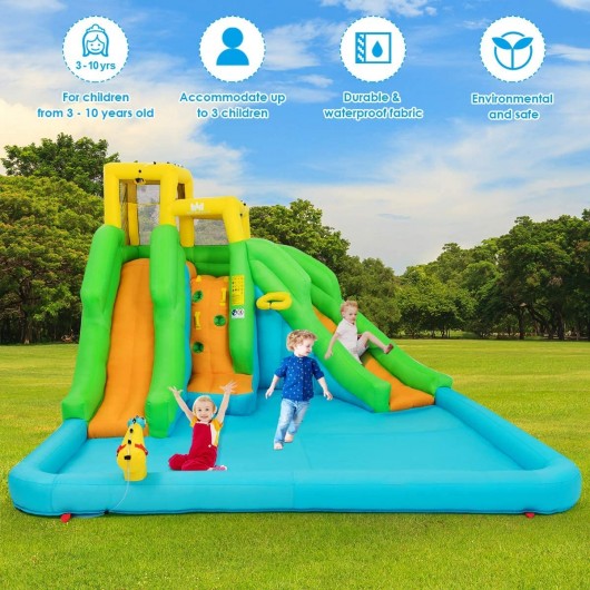 Inflatable Water Park Bounce House with Climbing Wall without Blower - Image 3