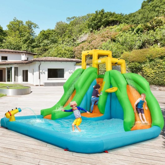 Inflatable Water Park Bounce House with Climbing Wall without Blower - Image 2