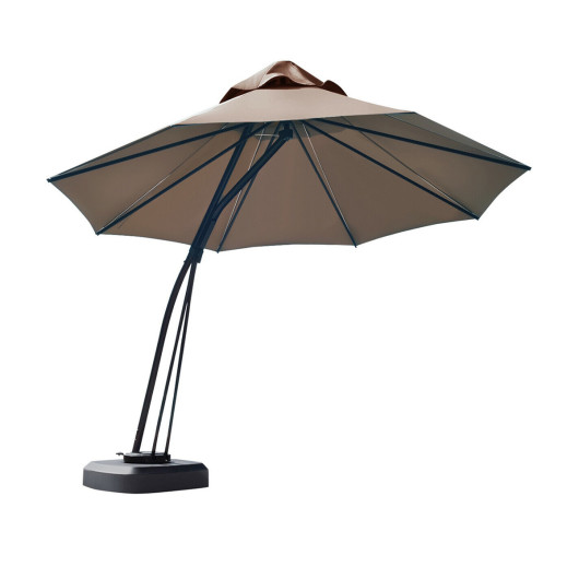 11 Feet Outdoor Cantilever Hanging Umbrella with Base and Wheels-Tan - Image 2
