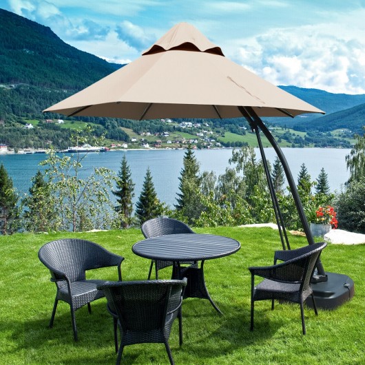 11 Feet Outdoor Cantilever Hanging Umbrella with Base and Wheels-Tan - Image 3