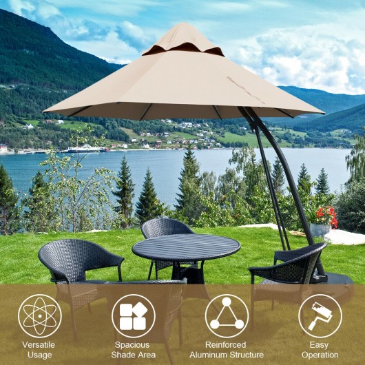 11 Feet Outdoor Cantilever Hanging Umbrella with Base and Wheels-Tan - Image 4