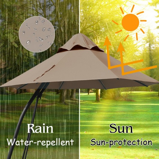 11 Feet Outdoor Cantilever Hanging Umbrella with Base and Wheels-Tan - Image 6