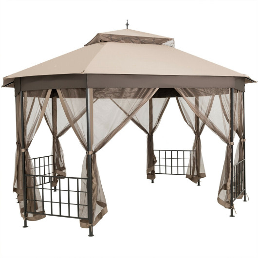 10x 12 Octagonal Patio Gazebo-Brown