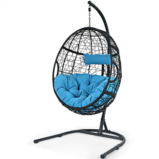 Hanging Cushioned Hammock Chair with Stand-Blue - Image 3