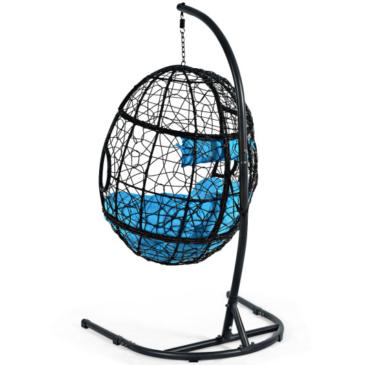 Hanging Cushioned Hammock Chair with Stand-Blue - Image 4