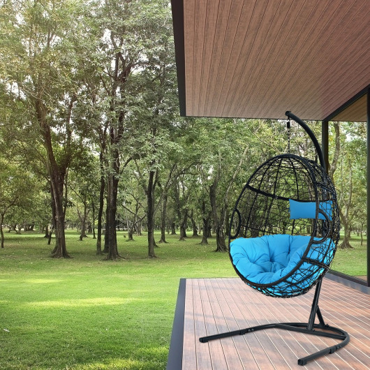 Hanging Cushioned Hammock Chair with Stand-Blue - Image 5