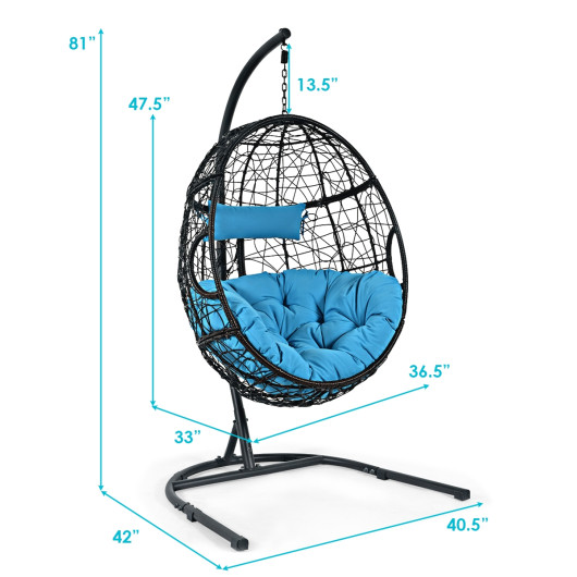 Hanging Cushioned Hammock Chair with Stand-Blue - Image 6