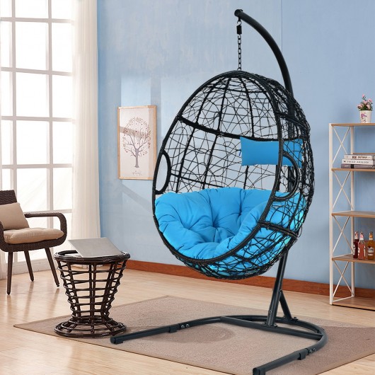 Hanging Cushioned Hammock Chair with Stand-Blue - Image 2