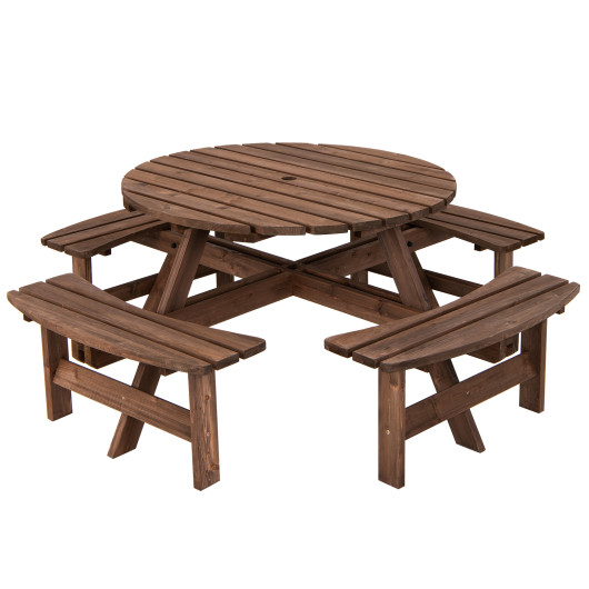 Patio 8 Seat Wood Picnic Dining Seat Bench Set - Image 5