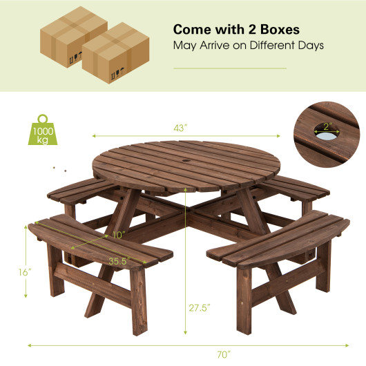 Patio 8 Seat Wood Picnic Dining Seat Bench Set - Image 3
