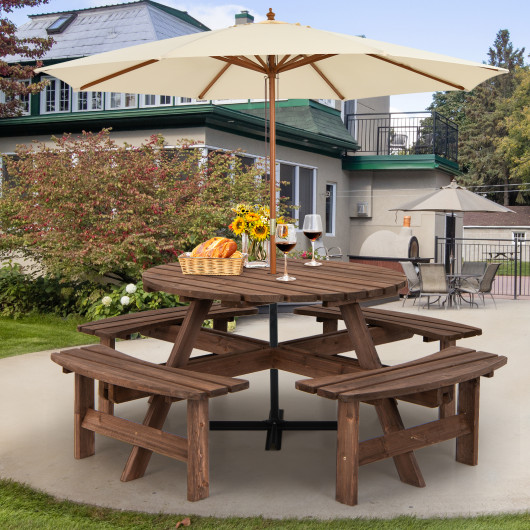 Patio 8 Seat Wood Picnic Dining Seat Bench Set - Image 6