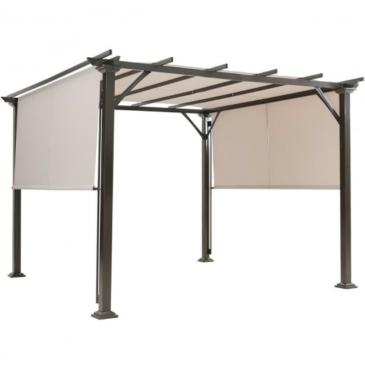 10 x 10 Feet Metal Frame Patio Furniture Shelter-Beige - Image 6