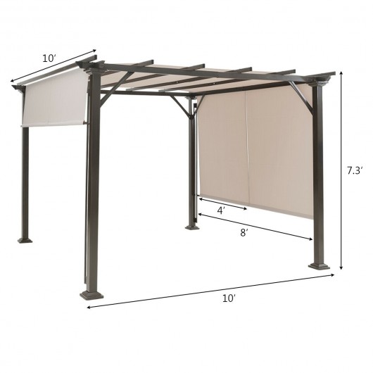 10 x 10 Feet Metal Frame Patio Furniture Shelter-Beige - Image 5