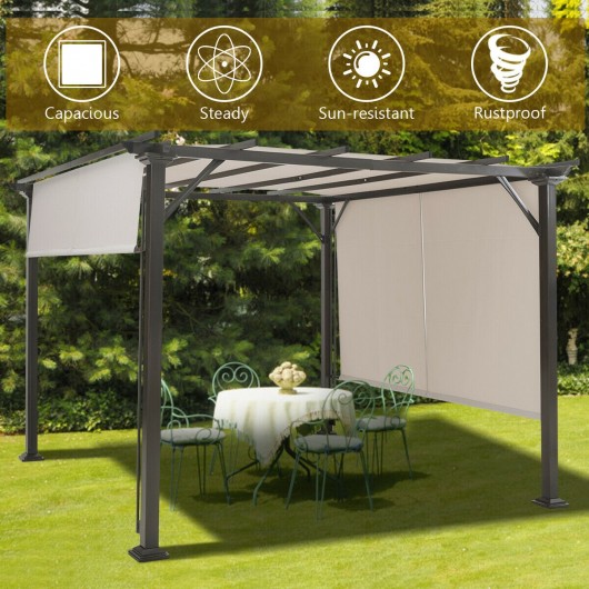 10 x 10 Feet Metal Frame Patio Furniture Shelter-Beige - Image 3