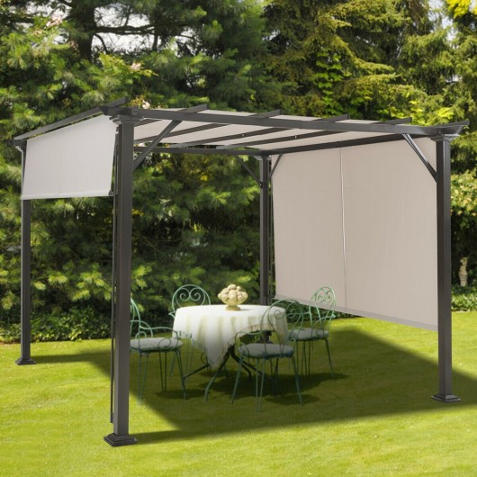 10 x 10 Feet Metal Frame Patio Furniture Shelter-Beige - Image 2