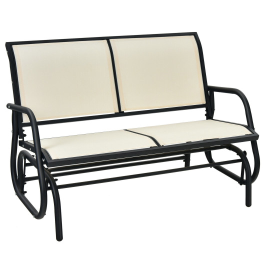 Swing Glider Chair 48 Inch Loveseat Rocker Lounge Backyard-Beige - Image 4