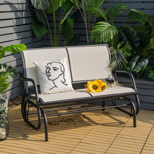 Swing Glider Chair 48 Inch Loveseat Rocker Lounge Backyard-Beige - Image 3