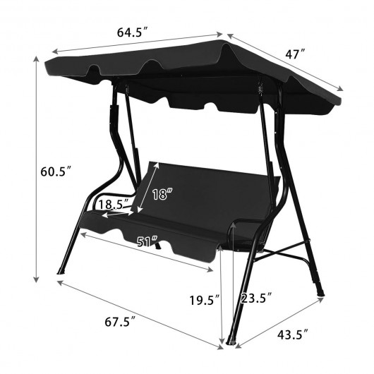 3 Seats Patio Canopy Swing-Black - Image 5