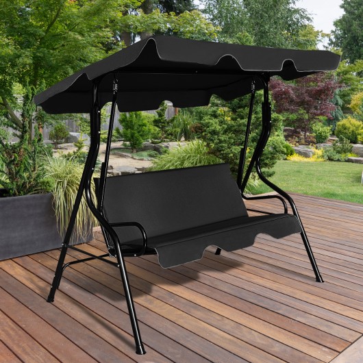 3 Seats Patio Canopy Swing-Black - Image 3