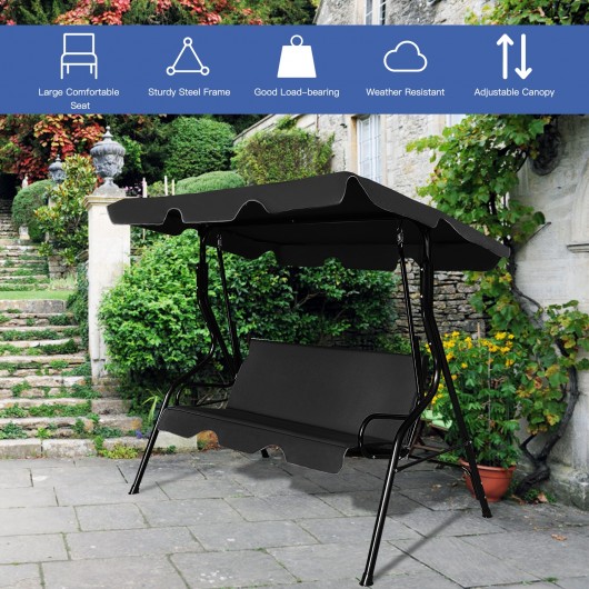 3 Seats Patio Canopy Swing-Black - Image 6