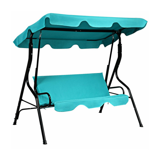 3 Seats Patio Canopy Cushioned Steel Frame Swing Glider Hammock-Blue