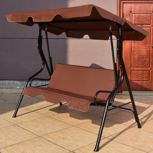 3 Seats Patio Canopy Swing-Brown - Image 3