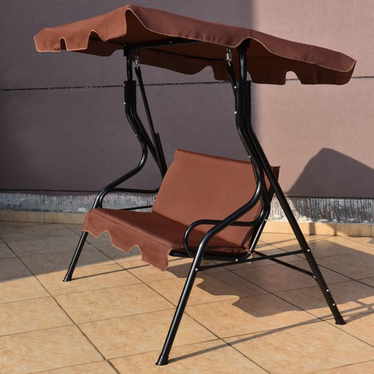 3 Seats Patio Canopy Swing-Brown - Image 4