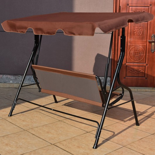 3 Seats Patio Canopy Swing-Brown - Image 6