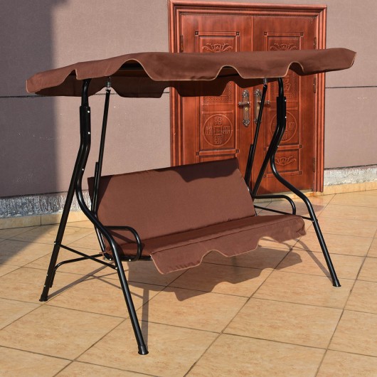 3 Seats Patio Canopy Swing-Brown - Image 5