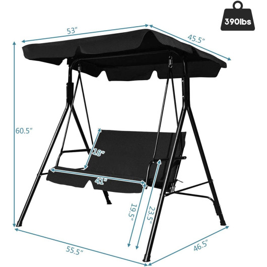 Loveseat Cushioned Patio Steel Frame Swing Glider -Black - Image 3