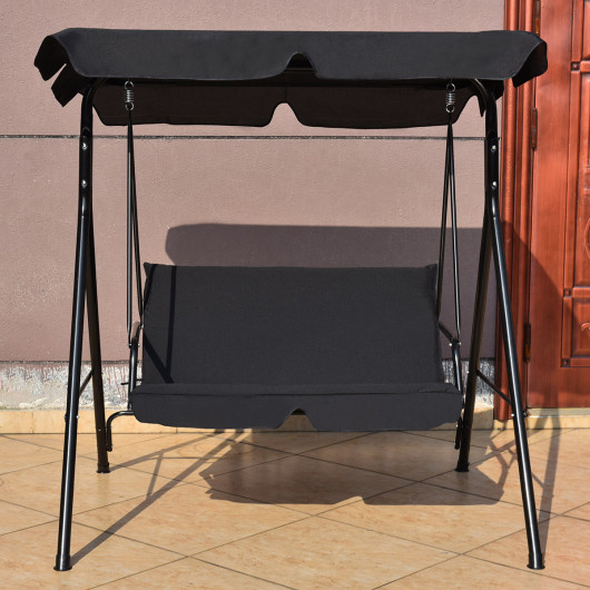 Loveseat Cushioned Patio Steel Frame Swing Glider -Black - Image 4