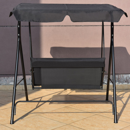 Loveseat Cushioned Patio Steel Frame Swing Glider -Black - Image 5