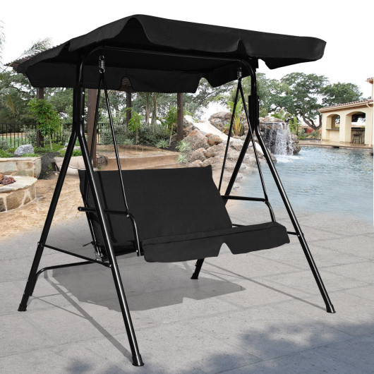 Loveseat Cushioned Patio Steel Frame Swing Glider -Black - Image 6