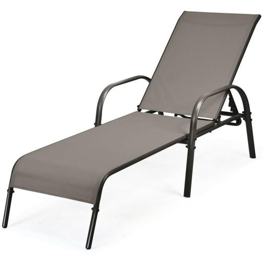 2 Pcs Outdoor Patio Lounge Chair Chaise Fabric with Adjustable Reclining Armrest-Brown - Image 2
