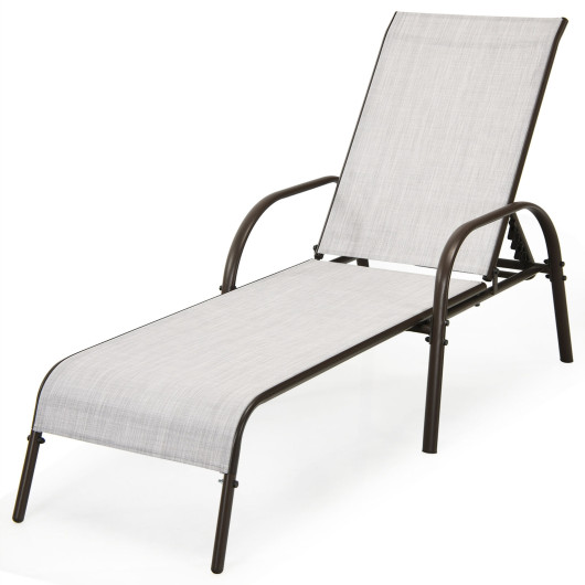 2 Pcs Outdoor Patio Lounge Chair Chaise Fabric with Adjustable Reclining Armrest-Gray - Image 4