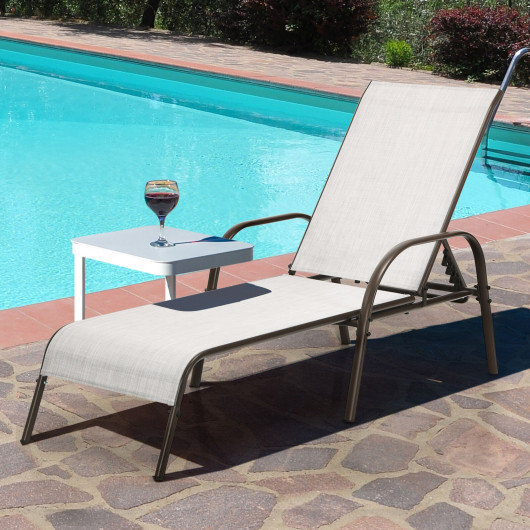 2 Pcs Outdoor Patio Lounge Chair Chaise Fabric with Adjustable Reclining Armrest-Gray - Image 3